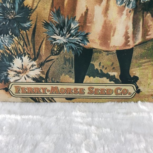 Vintage Flower Seeds Metal Sign Girl Flower Basket Ferry Morse Seed Co. 1994 - Picture 3 of 7